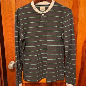 Band of Outsiders Striped, Long-Sleeved, Collarless Shirt